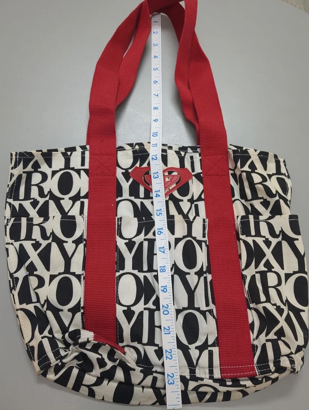 Roxy Logo Y2K Red, White And Black Tote Canvas Bag  (READ)